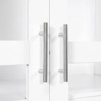 LUMISOL 75" Tall Kitchen Pantry with 4 Built-in Drawers, Kitchen Storage Cabinet with Glass Doors, Display Cabinet for Living Room Dining Room Office, White