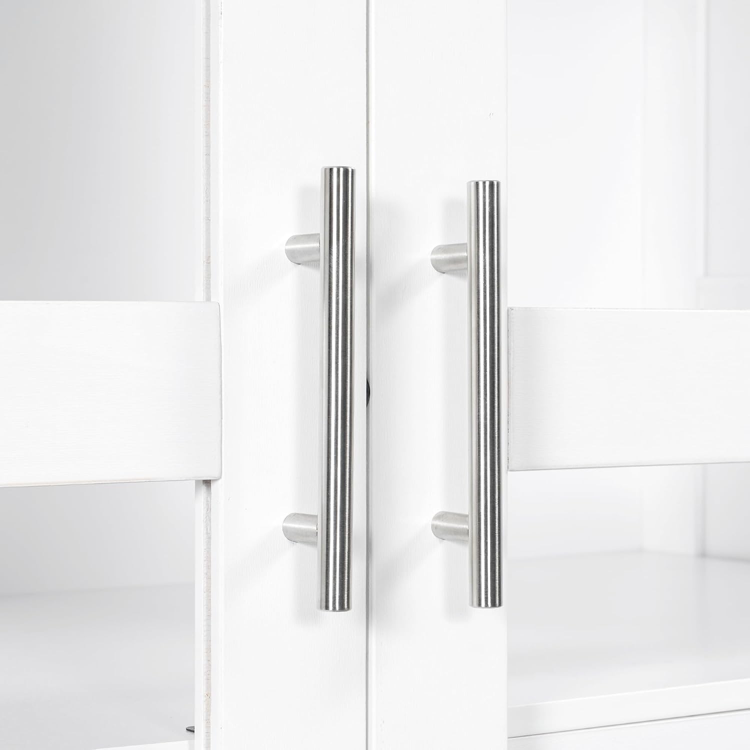 LUMISOL 75" Tall Kitchen Pantry with 4 Built-in Drawers, Kitchen Storage Cabinet with Glass Doors, Display Cabinet for Living Room Dining Room Office, White