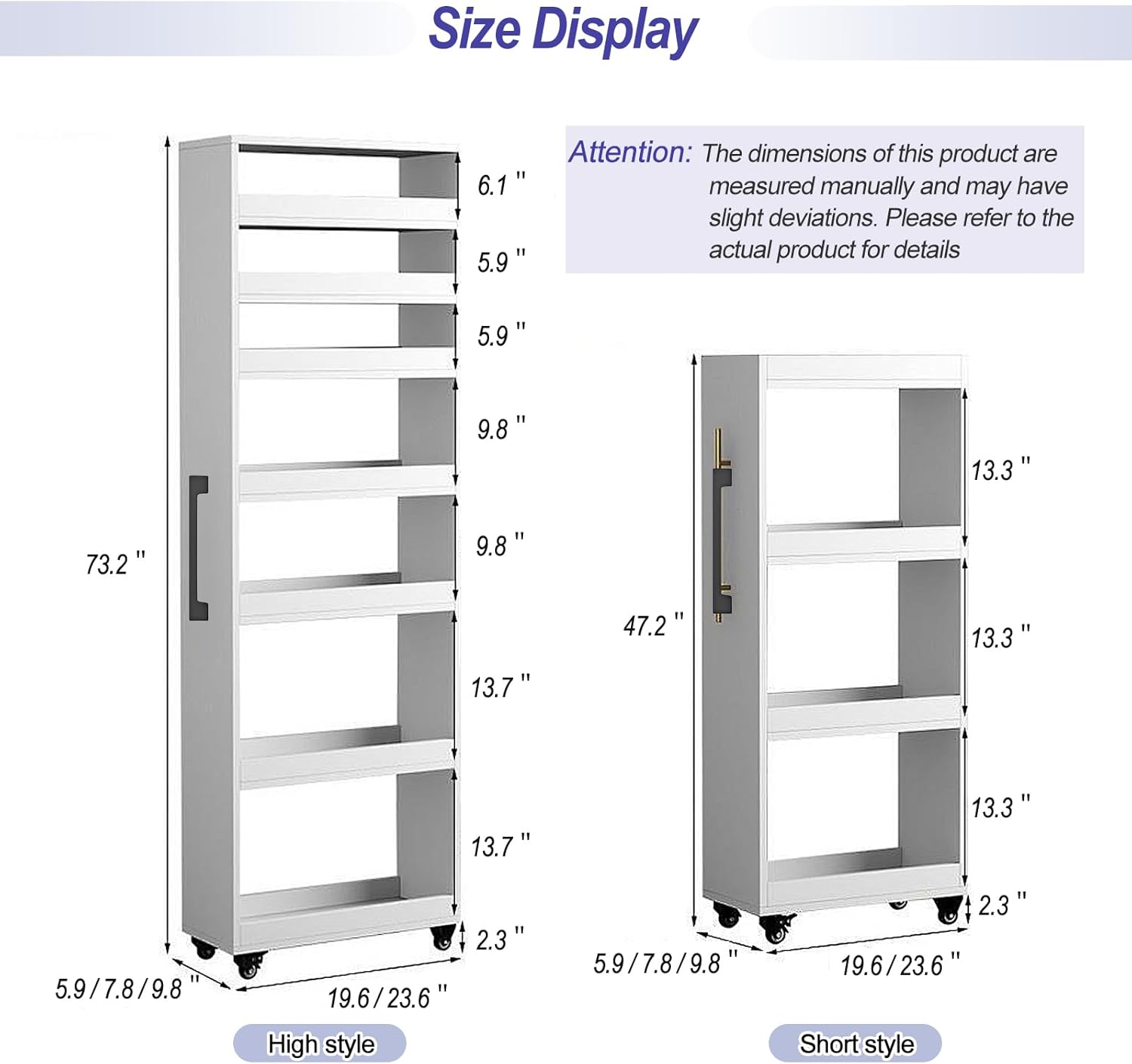 7-Tier Slim Storage Cart, Wooden Rolling Pantry Cabinet with Wheels, Narrow Shelf Organizer for Kitchen, Bakers Rack, Dining Room, Closet, Small Spaces Dark Walnut 73.2''H*9.8''W*19.6''D