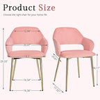 VECELO Velvet Dining Chairs Set of 4, Modern Upholstered Kitchen Chairs with Cushion, Padded Backrest and Metal Legs, Pink