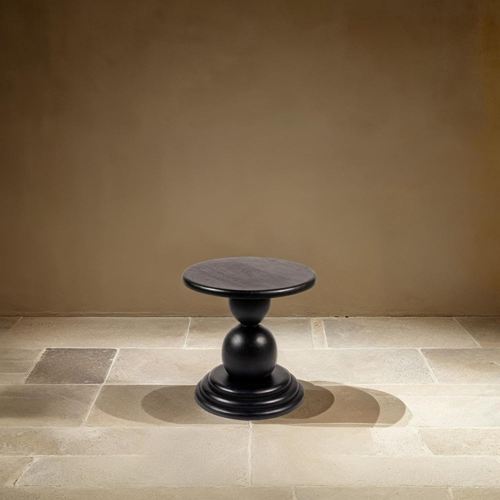 Creative Co-Op Round Mango Wood Bulbed Pedestal End Table, Black
