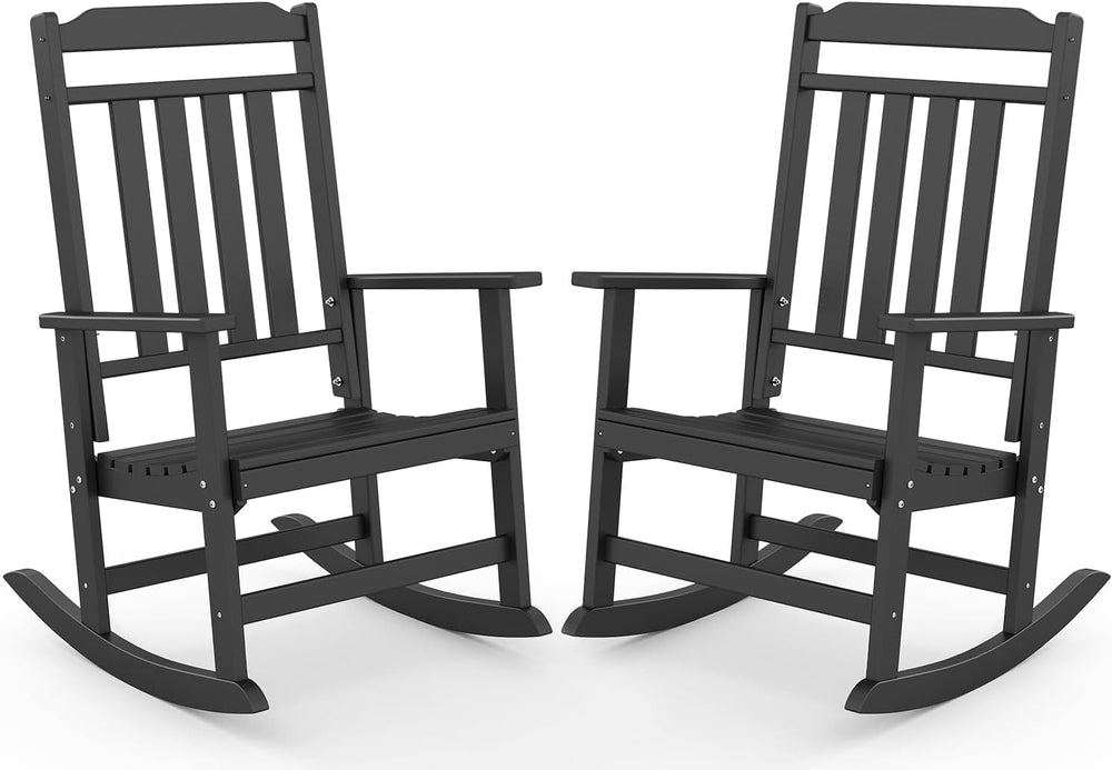 GREENVINES Classic Outdoor-Rocking-Chairs-Set-of-2, HDPE Rocker, Black | 30.3...