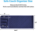 Sofa Armrest Organizer Non-Slip Arm Chair Bedside Caddy Storage Organizer for Recliner Couch with 5 Pockets for Cell Phone TV Remote Control Magazines (BLUE)
