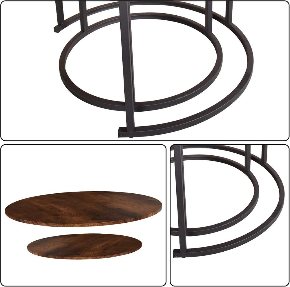 HOMERECOMMEND Round Coffee Table Set of 2 for Living Room,Rustic Brown | Mode...