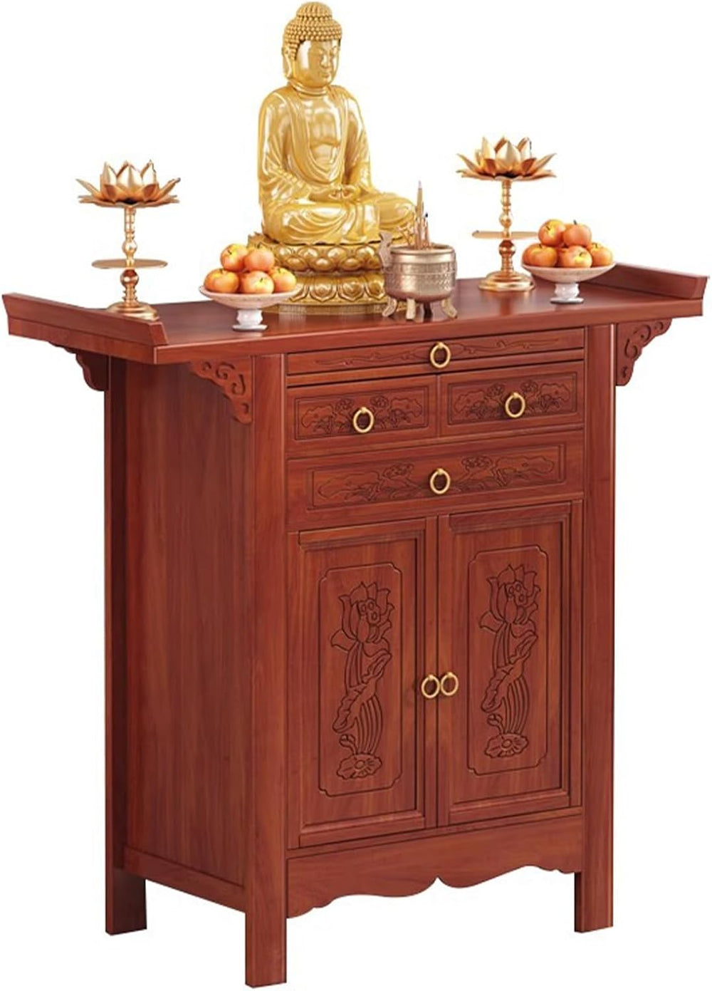 Large-Capacity Prayer Cabinet, Altar Table with Drawers, Solid Thickened Bamb...
