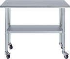 AmGood 18" x 48" Stainless Steel Work Table with Casters | Heavy Duty Metal Utility Table On Wheels | Kitchen Island Cart