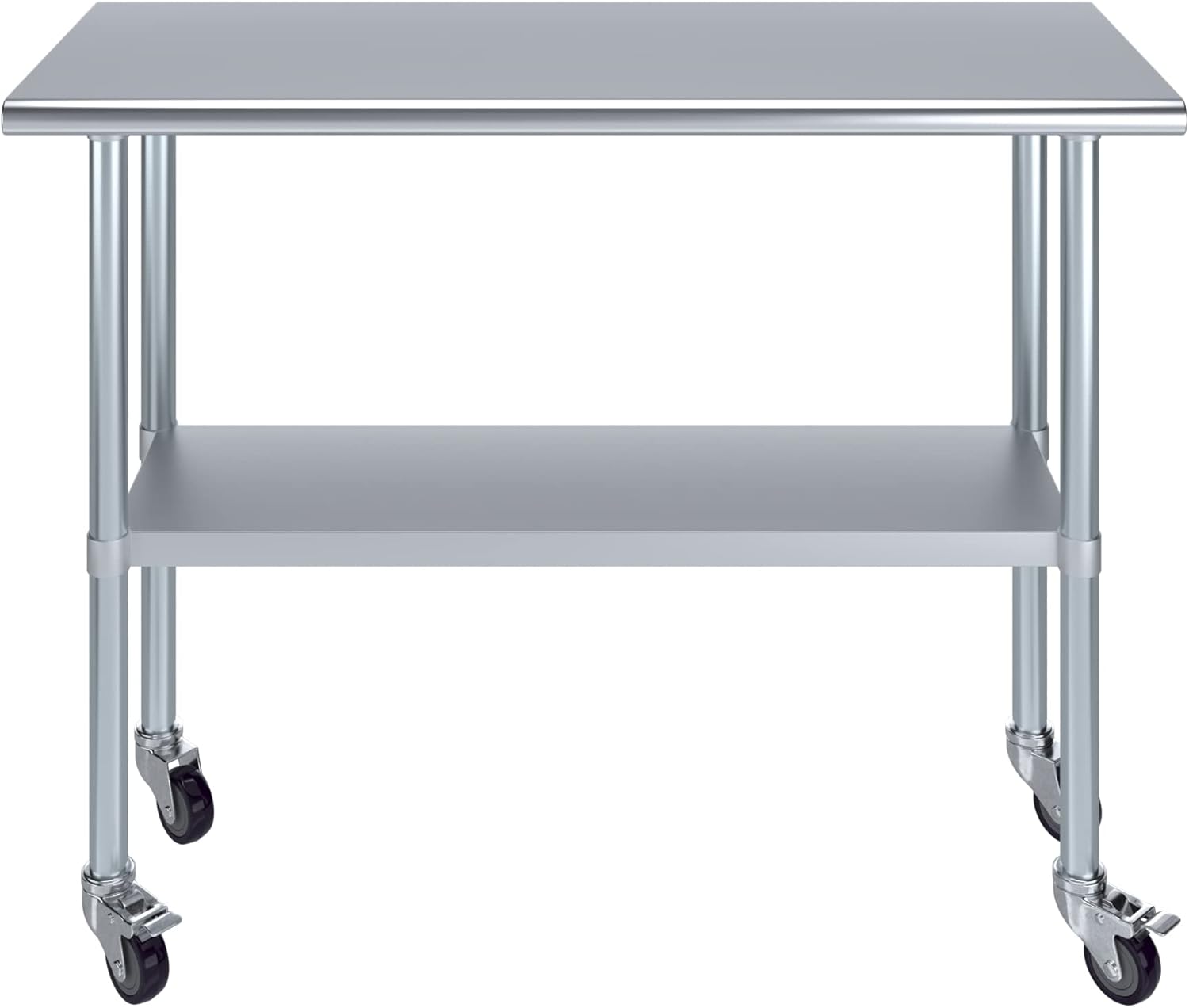 AmGood 18" x 48" Stainless Steel Work Table with Casters | Heavy Duty Metal Utility Table On Wheels | Kitchen Island Cart