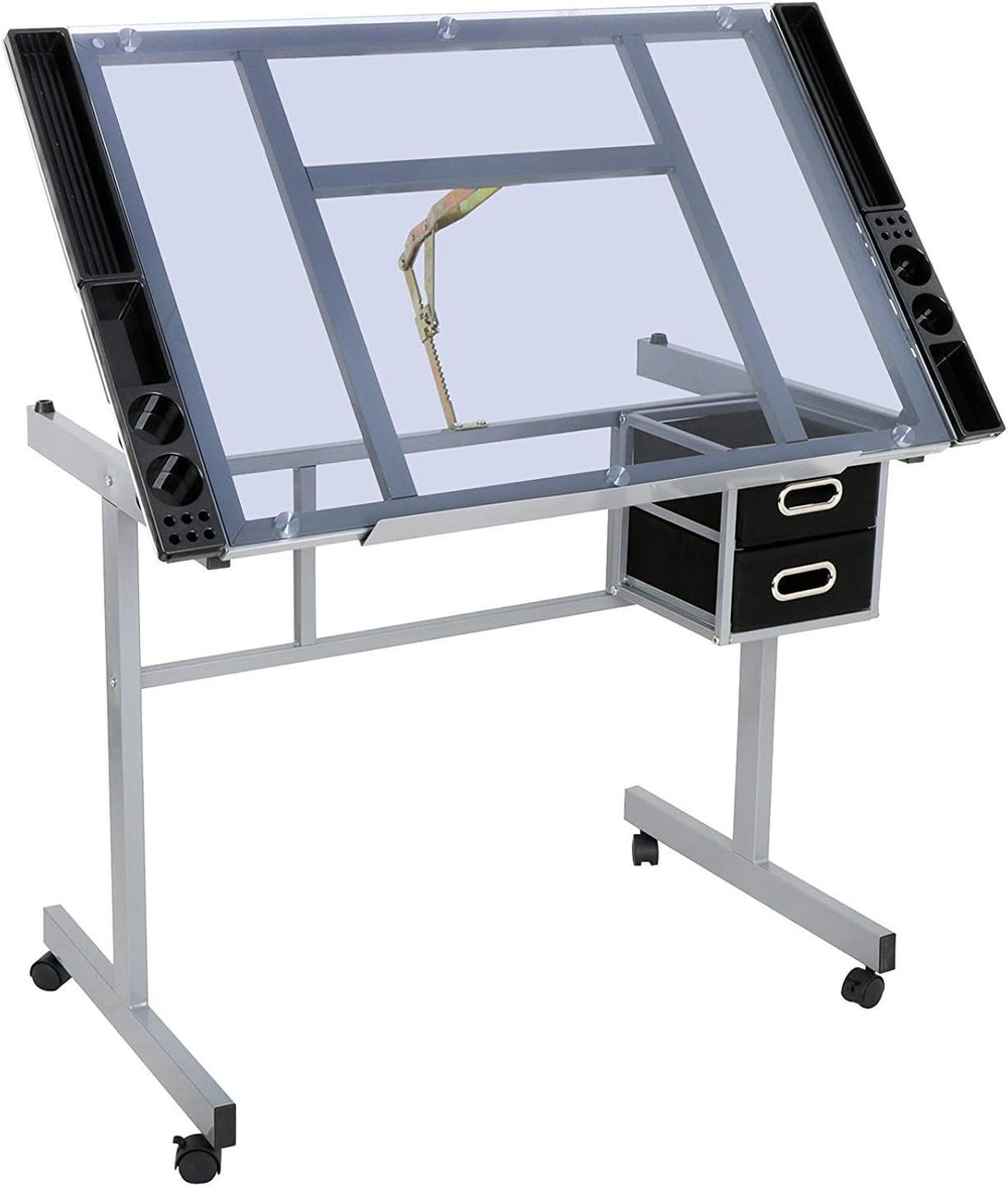 Adjustable Drafting Table Drawing Desk Art Craft Station Drafting Desk Glass ...