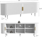 VOWNER 63" Fluted TV Stand, Modern Entertainment Center for TVs Up to 65" with Adjustable Shelves and Sliding Doors, Curved Media Console Table with Storage Cabinet for Living Room Bedroom (White)