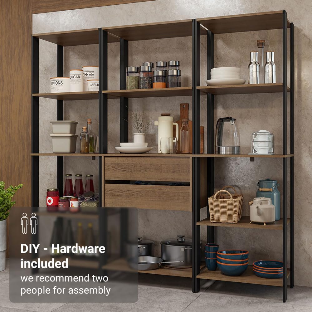 Madesa Kitchen Pantry Storage Rack with 2 Drawers and Open Shelves 74" L...