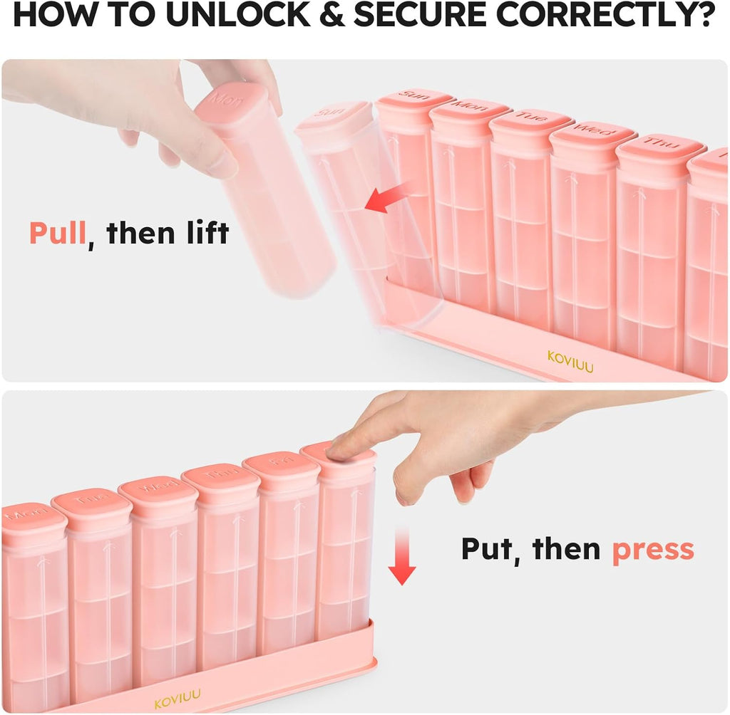 Weekly Pill Organizer 3X a Day, Detachable Pill Box 7 Day, Large 3 Times Daily Pill Case, Travel Pill Container Holder, Week Medication Dispenser Pillbox for Vitamin Supplement Medicine, Pink