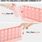 Weekly Pill Organizer 3X a Day, Detachable Pill Box 7 Day, Large 3 Times Daily Pill Case, Travel Pill Container Holder, Week Medication Dispenser Pillbox for Vitamin Supplement Medicine, Pink