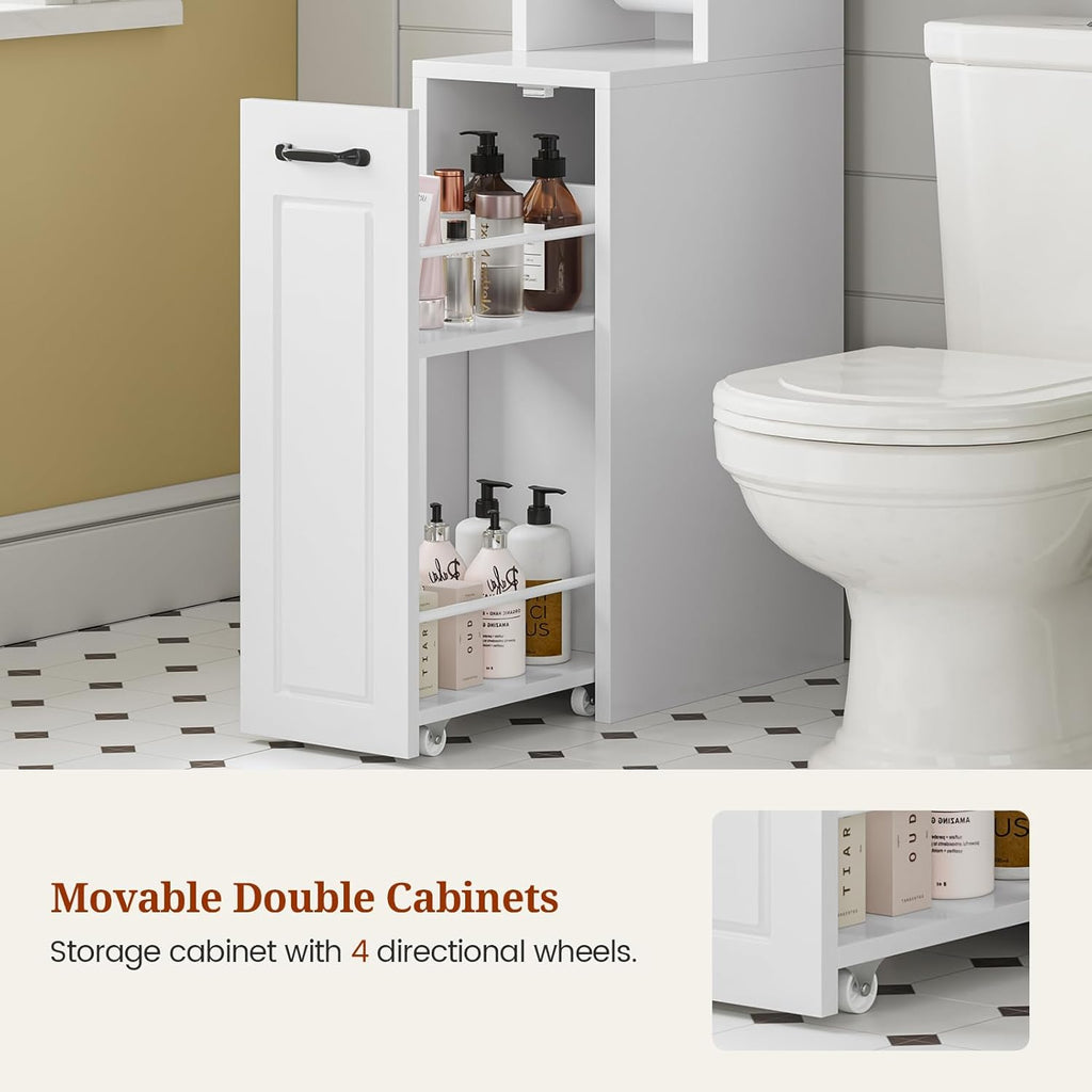 Over The Toilet Storage Cabinet with Pulley Small Bathroom Storage Cabinet, Space Saver W/Adjustable Shelf & Glass Doors for Bathroom, Restroom, Laundry (Frosted Mirror-Type B)