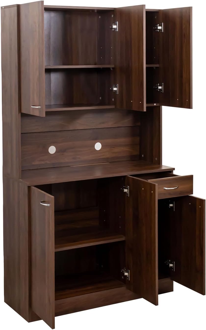 JOYSOURCE 71'' Large Kitchen Pantry Storage Cabinet with Hutch Tall B...