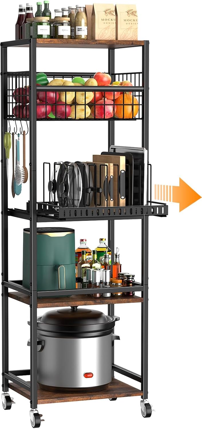 Housolution 5 Tier Kitchen Rolling Cart, Storage Cart with Metal Fruit Vegeta...