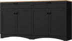 Ball & Cast Farmhouse TV Stand with 2 Drawers for TVs up to 70",Wood Grain Sideboard Buffet Cabinet w/Rustic Handles and Adjustable Shelf,Entertainment Center for Living Room,Bedroom,Black