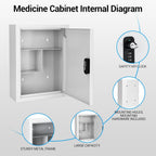 Wall Mounted Metal Medicine Cabinet with Key Lock, First Aid Medication Storage Box, White (Small)
