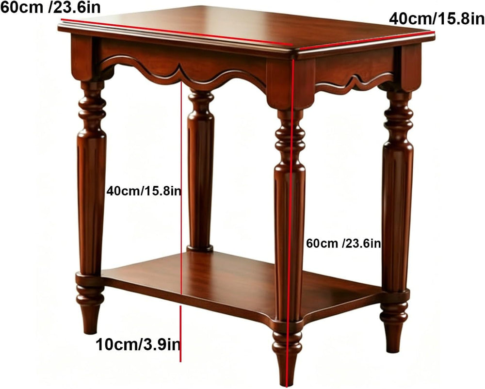 Solid Birch Wood 2-Tier End Table, Classic European Rectangle Side Table with...