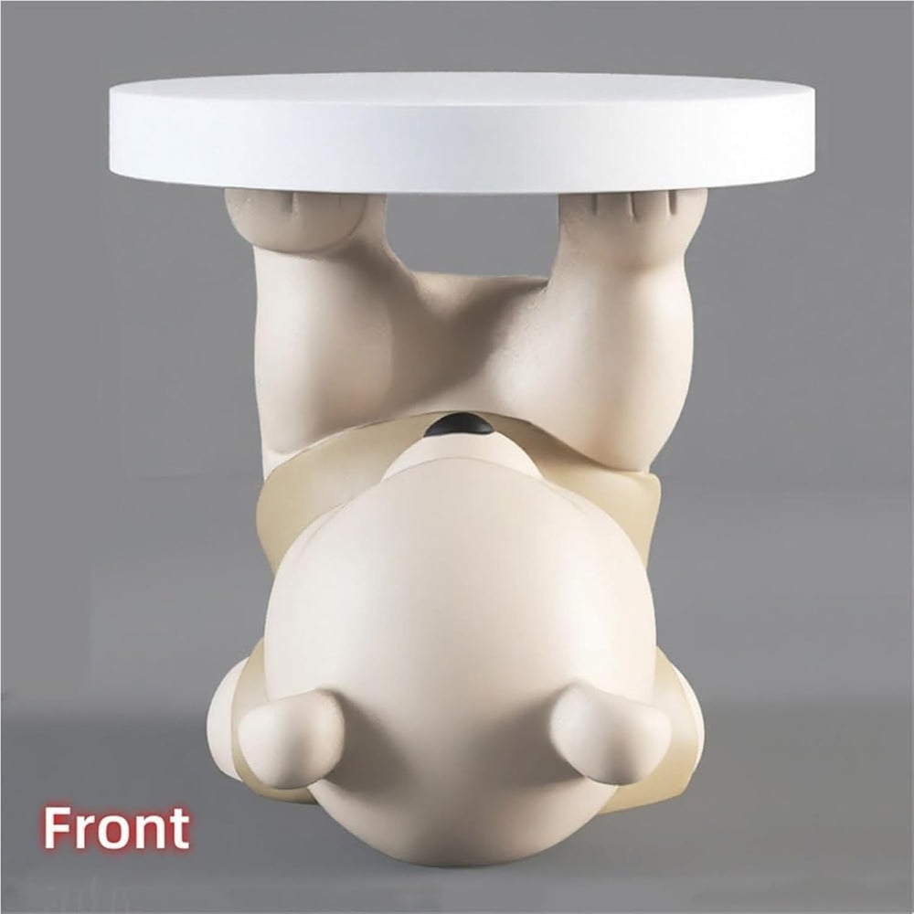 Bear Statue End Table, Round Side Table, Resin Sculpture Bedside Table, Small...