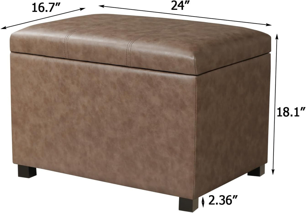 Joveco 24" Leather Storage Ottoman Bench, Rectangle Foot Rest Stool for ...