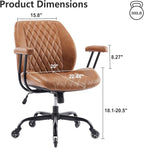 YFO Home Office Desk Chair Office Rubber Casters Ergonomic Computer Chair with Lumbar Support Adjustable Height Rolling Swivel Executive Task Armrests Chair， Brown Leather