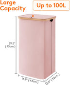 Lifewit 100L Laundry Basket with Lid, Clothes Hampers for Laundry with Bamboo Handles and A Removable Laundry Bag, Large Foldable Hamper for Bedroom, Bathroom, Dorm, Laundry Room, Pink