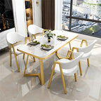 Dining Table Set Marble Stone Tabletop Nordic Style Dining Table Rectangle for Dining Room Kitchen Leisure 5 Piece (Contains 4 Chairs 1 Table) -Yellow