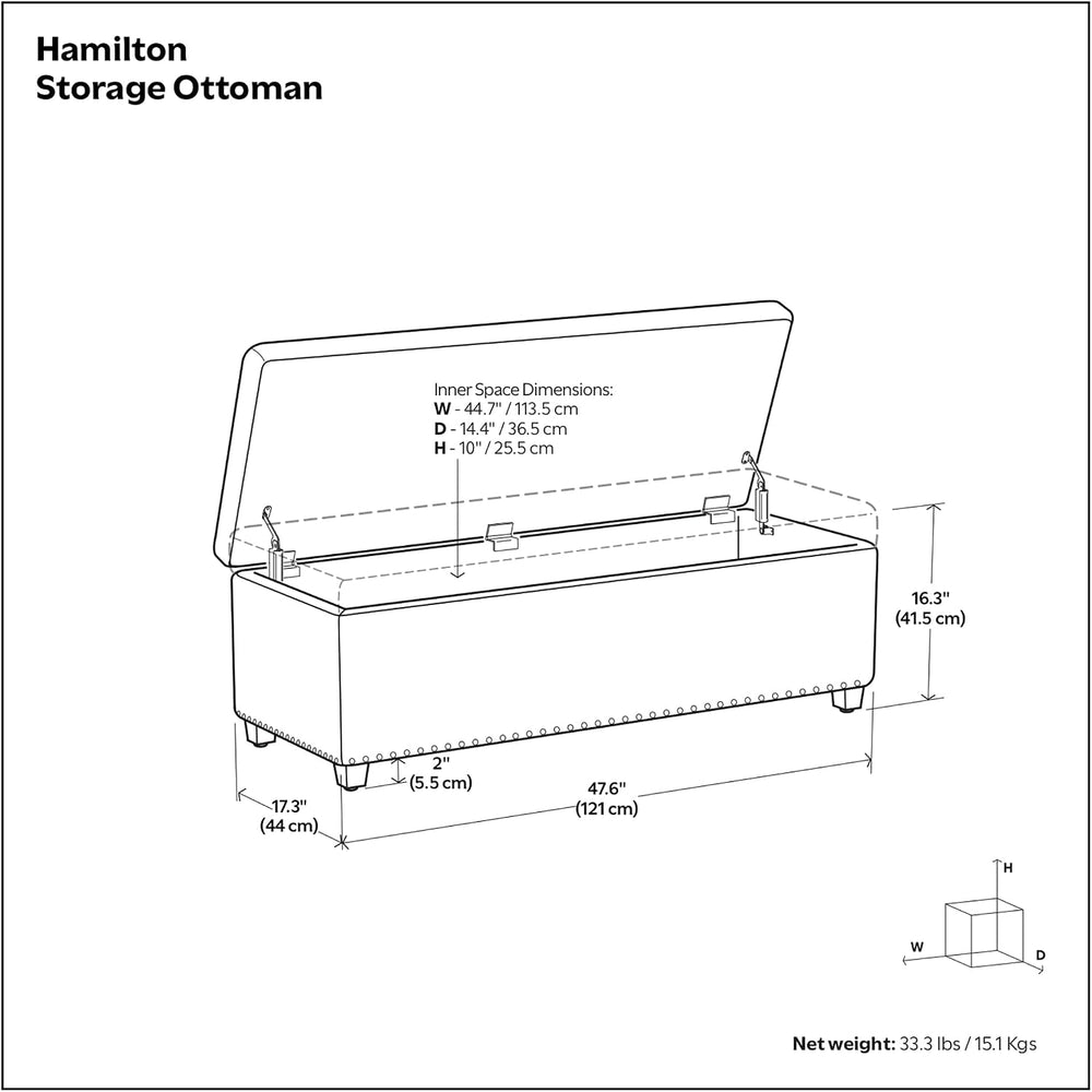 SIMPLIHOME Hamilton Storage Ottoman - 48 inch Wide Upholstered Linen Look Fab...