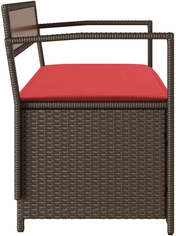 Brown Poly Rattan Patio Storage Bench with Cushion, Outdoor Seat with Waterpr...