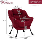 Welnow Lazy Chair for Living Room, Modern Reading Lounge Accent Chair with Armrests and a Side Pocket, Leisure Upholstered Lazy Sofa for Small Space, Bedroom, Dorm, Burgundy