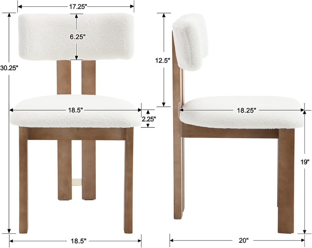 BESTANO Sherpa Boucle Wooden Dining Chairs Set of 4, Modern Farmhouse Dining ...