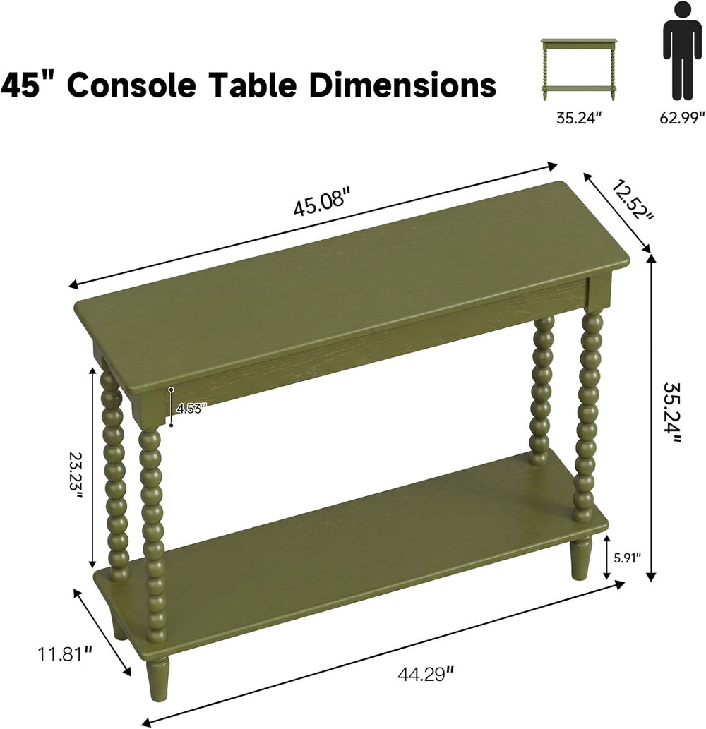 Hallway Table, 45'' Vintage Entryway Table with Open Shelf, Green | 1...