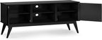SIMPLIHOME Draper TV Stand - 60 inch Wide Solid Wood Low Media Console in Black, Mid Century Modern Entertainment Center for Living Room for TVs up to 65 Inches with Cabinets and Cable Management