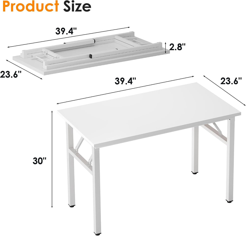 Need Small Folding Computer Desk, 39.4 Inch Writing Table, White