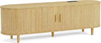 65" Mid Century Modern TV Stand, Wood TV Consoles with Sliding Doors and Power Outlet, Fluted Entertainment Center with Adjustable Shelves, Media Console for Living Room, Oak