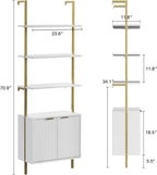 Halitaa 71”Ladder Shelf with Storage Cabinet, Wall Mounted Ladder Bookshelf | Modern Wall Mount Bookcase with Fluted Doors, Display Shelves for Living Room, Bedroom, Bathroom, Home Office, White & Gold