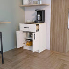 23.6" D*15.9" W*33.5" H Freestanding Kitchen Pantry with Dawer & Shelf, Double Door, Rectangular Storage Cabinet, Modern Minimalist, for Living Room, Dining Room, White