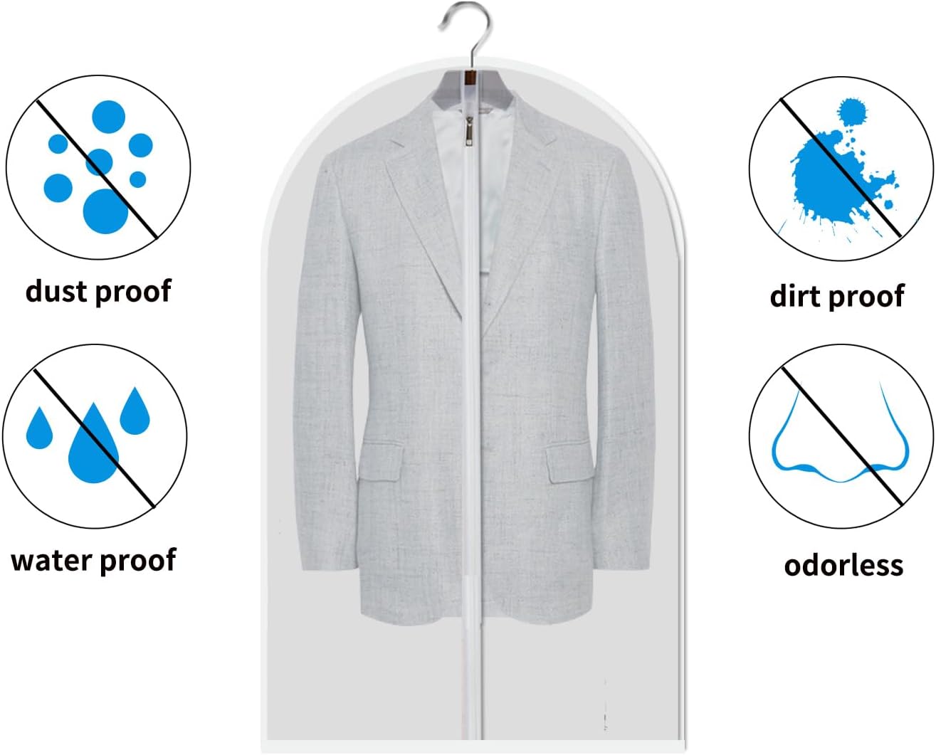 MsKitchen Garment Bags 12 Pack, 24 x 40 Hanging Clothes Storage Bags, Translucent PEVA Garment Covers with Full Zipper for Suits and Dresses