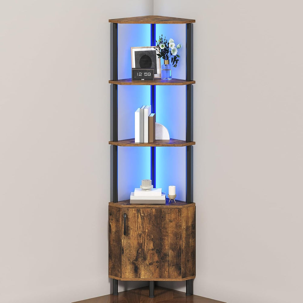 HOOBRO Corner Cabinet with LED Light, Corner Shelf Stand with Storage and Doo...