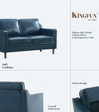 Kingfun 56" Faux Leather Sofa, Loveseat Couch, Mid Century Modern Love Seat Couches with Solid Wood Frame for Living Room & Bedroom, Blue
