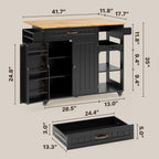 Gizoon 41.7" W Kitchen Island with Storage, Kitchen Island with Drop Leaf | Rolling Dining Cart with Foldable Countertop, 5 Wheels, Refrigerator Door, Adjustable Shelf Spice/Towel Rack, Black