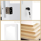 COSTWAY Jewellery Cabinet with LED Lighting, 6 Drawers and Mirror, Hanging Sail Cabinet, Wall Cabinet for Door and Wall Mounting, Lockable (White)