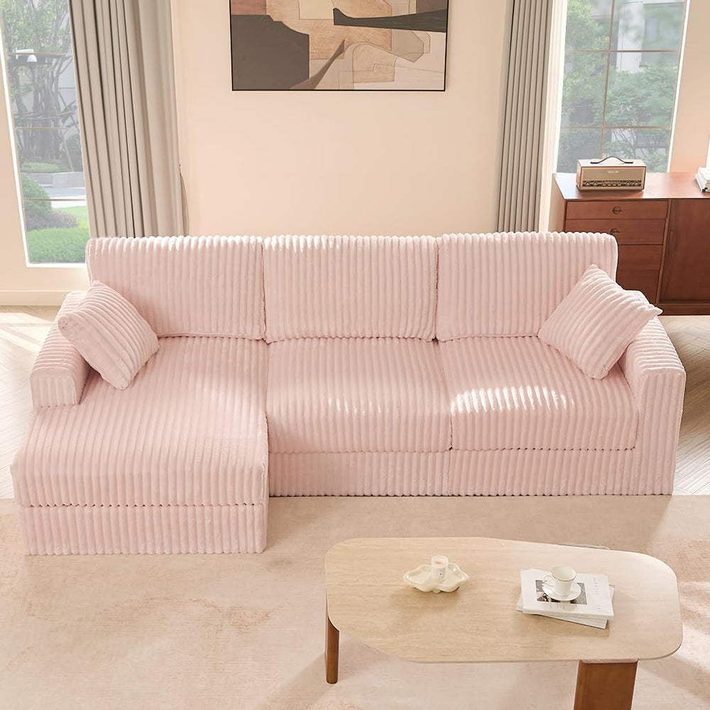GOSUHI 113" L-Shaped Cloud Couch, Modular Sectional, Deep Seats, Pink | ...