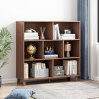 IOTXY Open Cube Low Bookcase - 3-Tier Freestanding Storage Display Cabinet Organizer with Legs for Home Office, 7-Cubes Open Shelf Short Bookshelf, Walnut