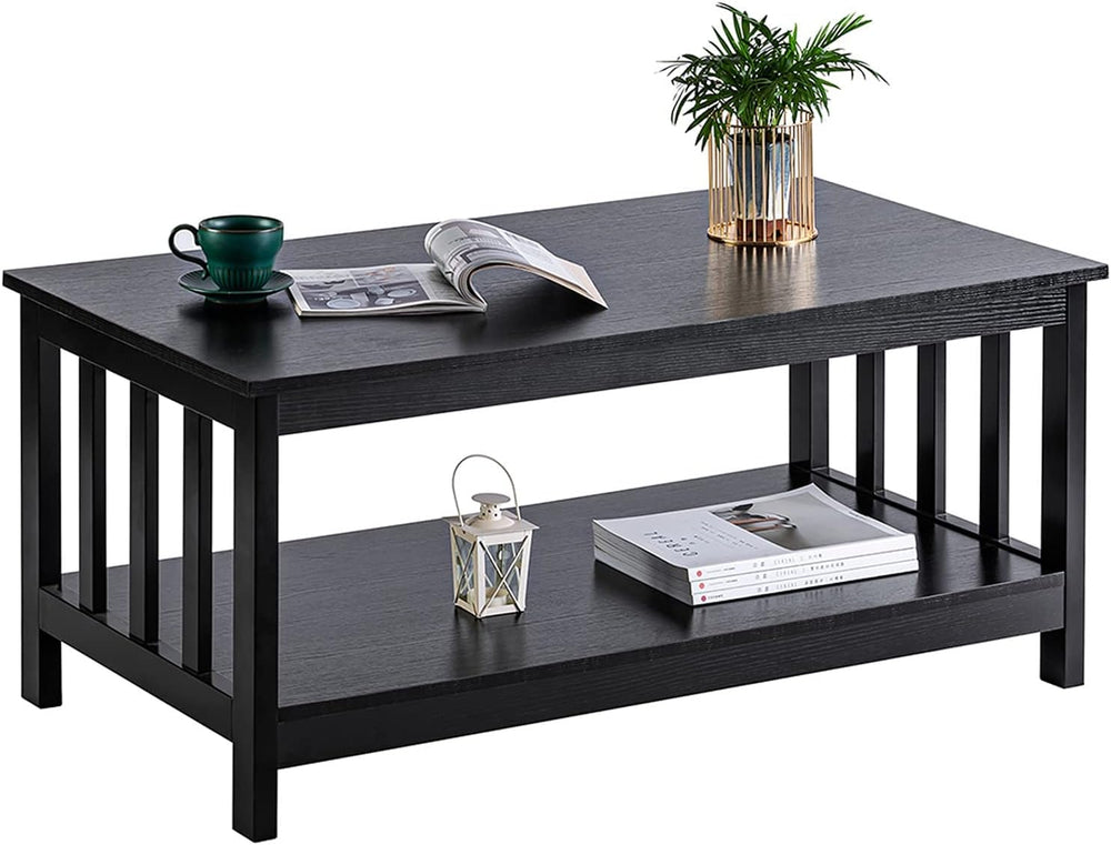 ChooChoo Mission Coffee Table, Black Wood Living Room Table with Shelf, 40 Black