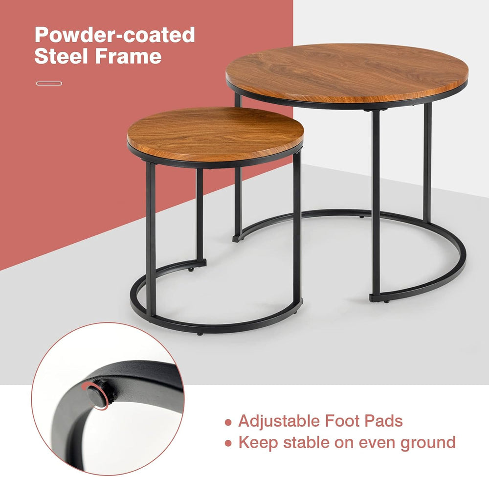 CASART Set of 2 Nesting Tables, Stacking Sofa Side Tables, Wooden Top & S...