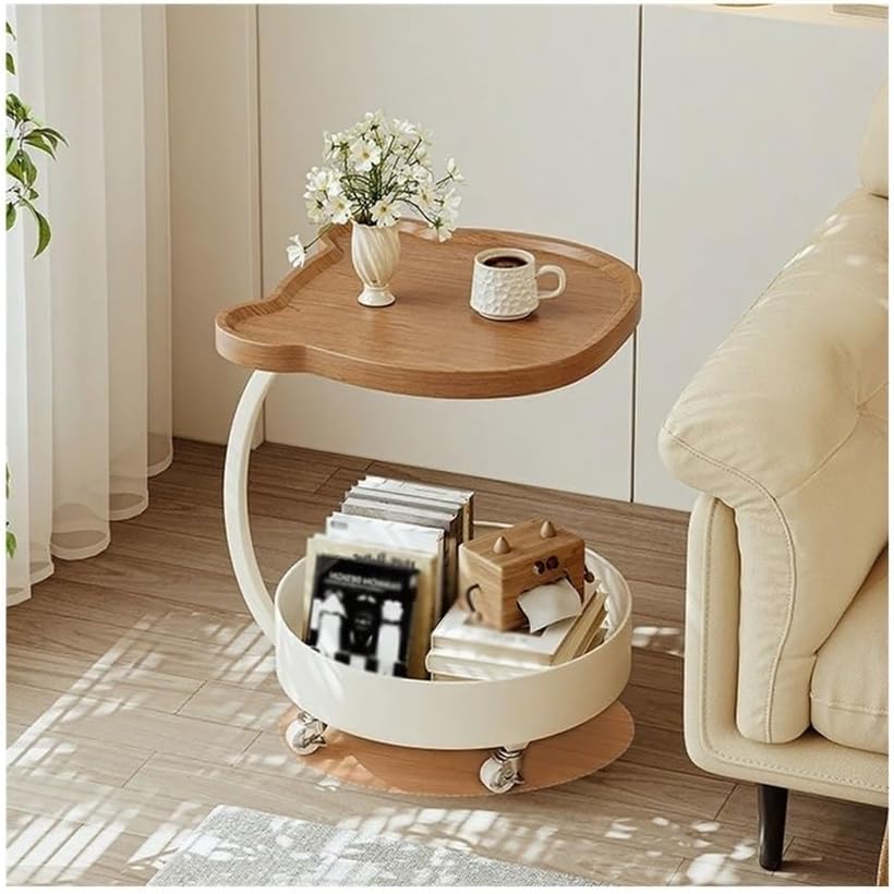 Movable Sofa Side Table Cute Minimalist Small Trolley Living Room Corner Whee...