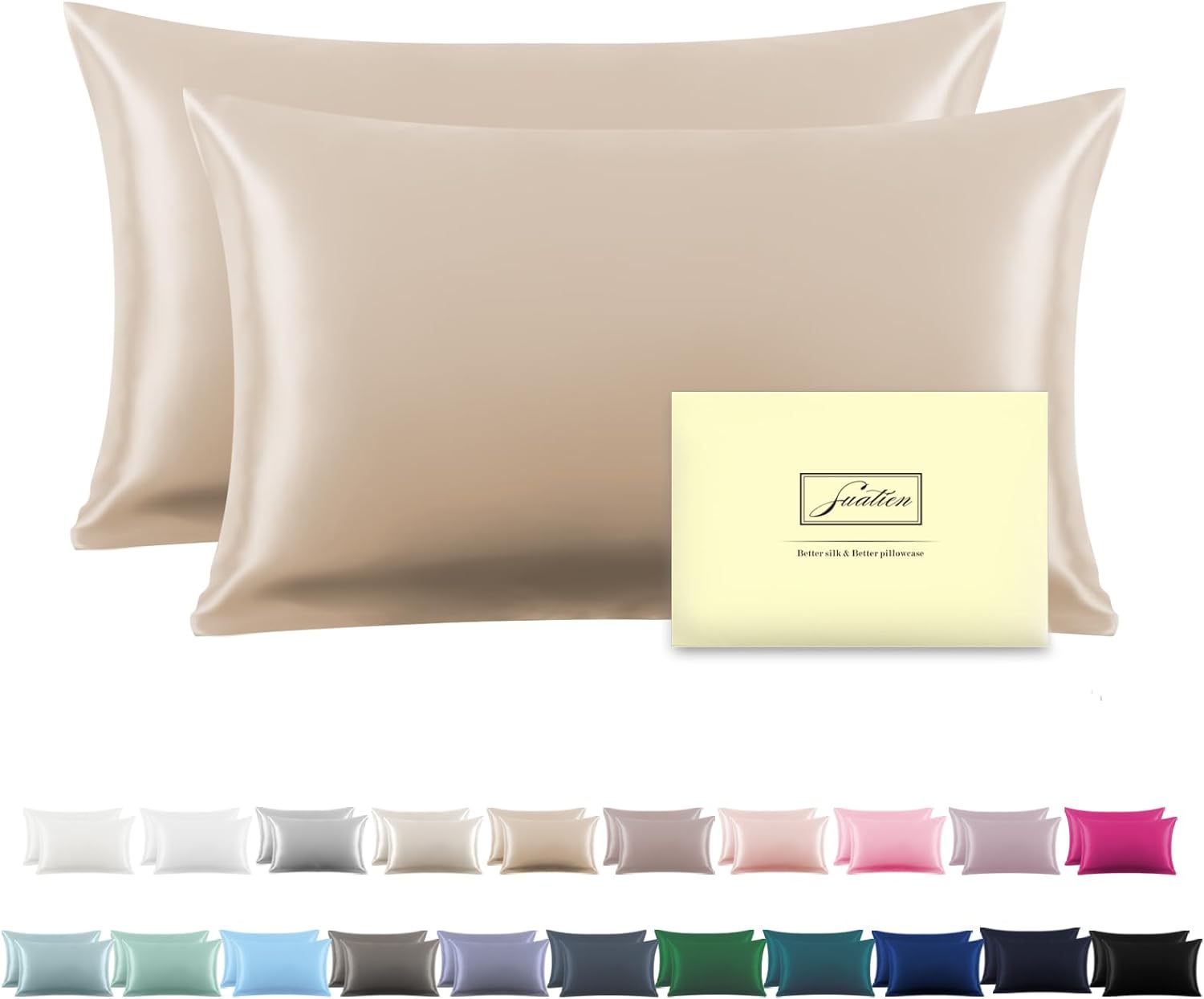 Silk Pillowcase for Hair and Skin,Soft,Breathable and Sliky 100% Standard Size Pillow Cases Set of 2,Both Sides Natural Mulberry Silk Pillowcases with Hidden Zipper(Standard Size 20"X 26",2pcs)