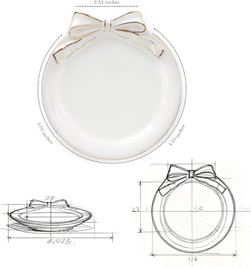 Ceramic Ring Dish with Bow,Engagement Wedding Gifts for Women-Decorative Jewelry Tray for Rings,Earrings,Trinket Tray Plate,Key Bowl-Birthday Basket Gift Idea for Women