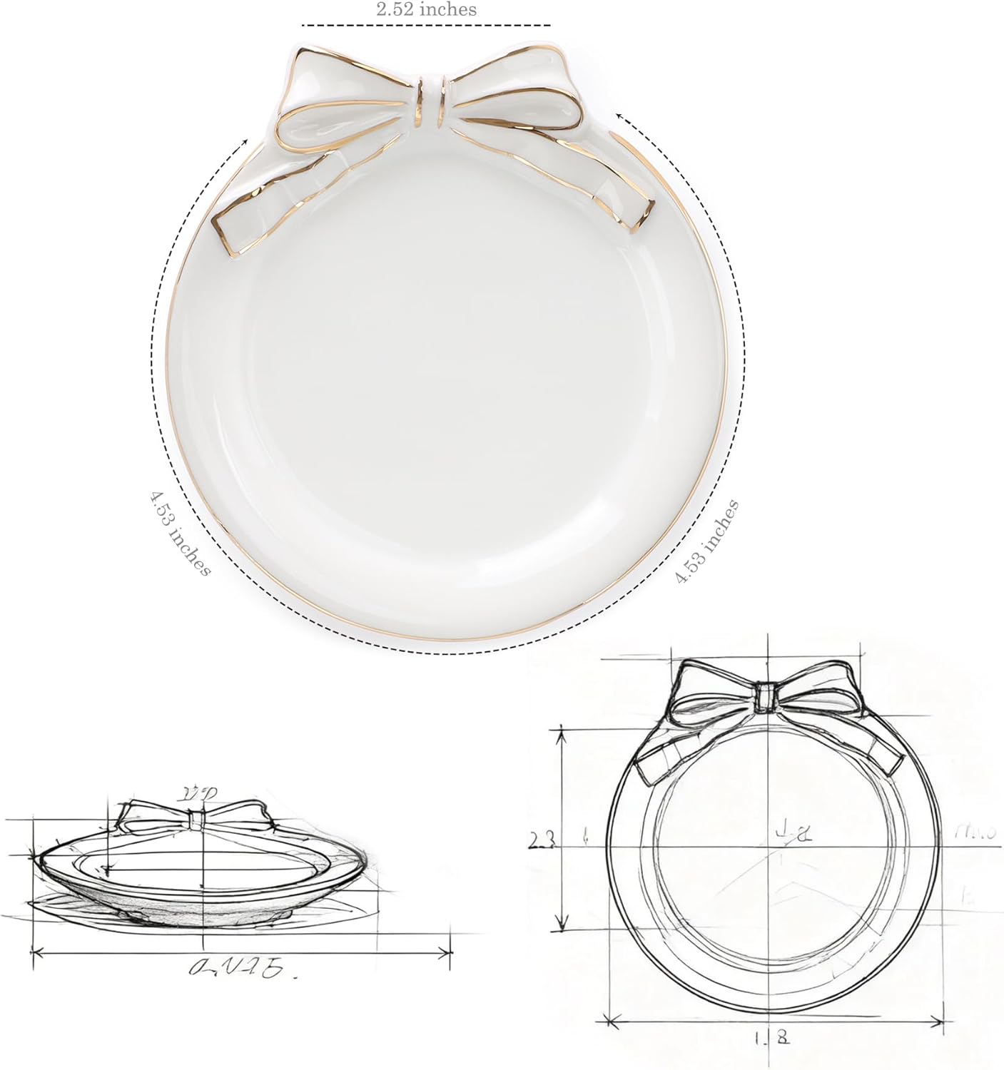 Ceramic Ring Dish with Bow,Engagement Wedding Gifts for Women-Decorative Jewelry Tray for Rings,Earrings,Trinket Tray Plate,Key Bowl-Birthday Basket Gift Idea for Women